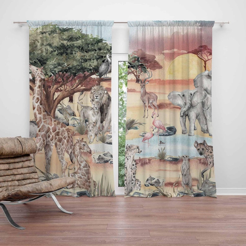 Baby Nursery Curtains - Safari Animals Curtain Kids Bedroom Nursery