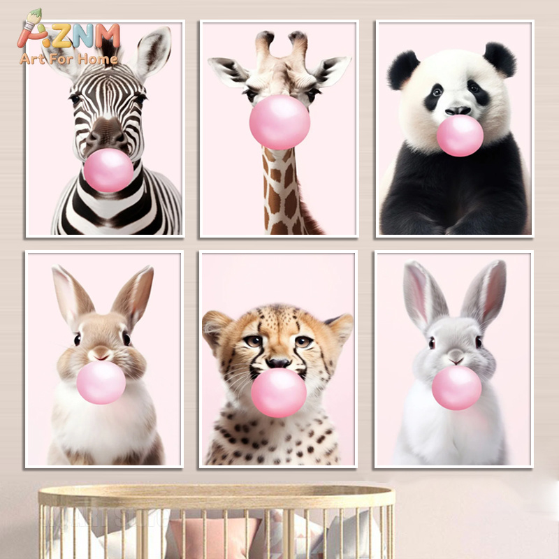 Baby Nursery Giraffe - Cute Pink Panda Giraffe Bunny Cheetah