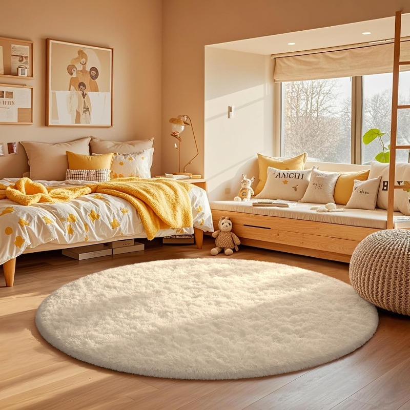 Soft Rug Nursery - Round Cream White Rug Soft Fluffy