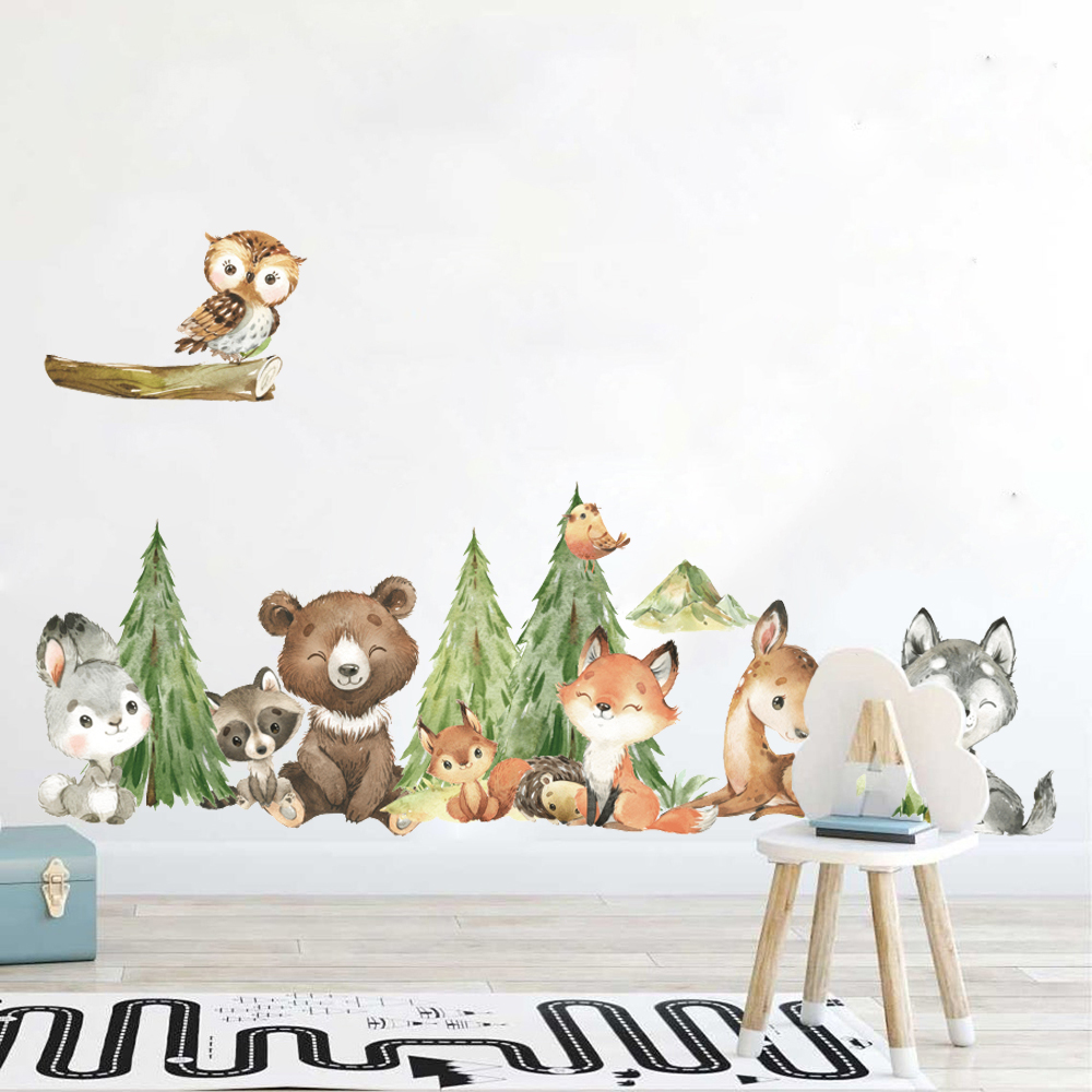 Baby Nursery Labels - Cartoon Watercolor Forest Animal Wall Sticker