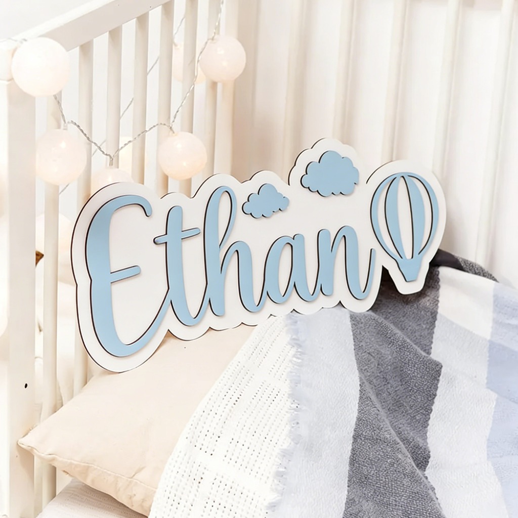 Baby Nursery Decor Boy - Personalized Custom Wooden Name Plaques |