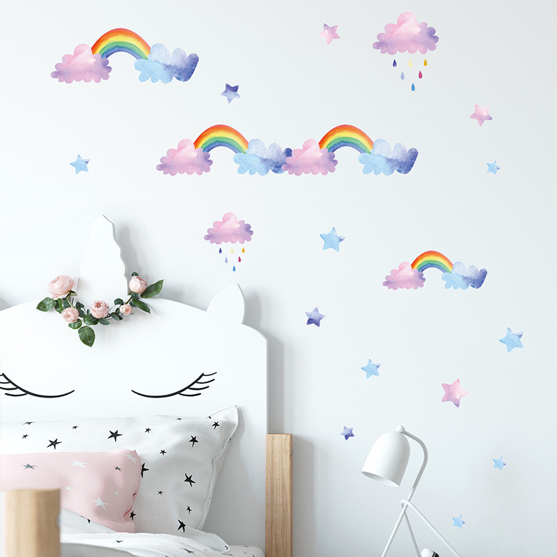 Baby Nursery Wardrobe - Cartoon Cloud Rainbow Wall Stickers For