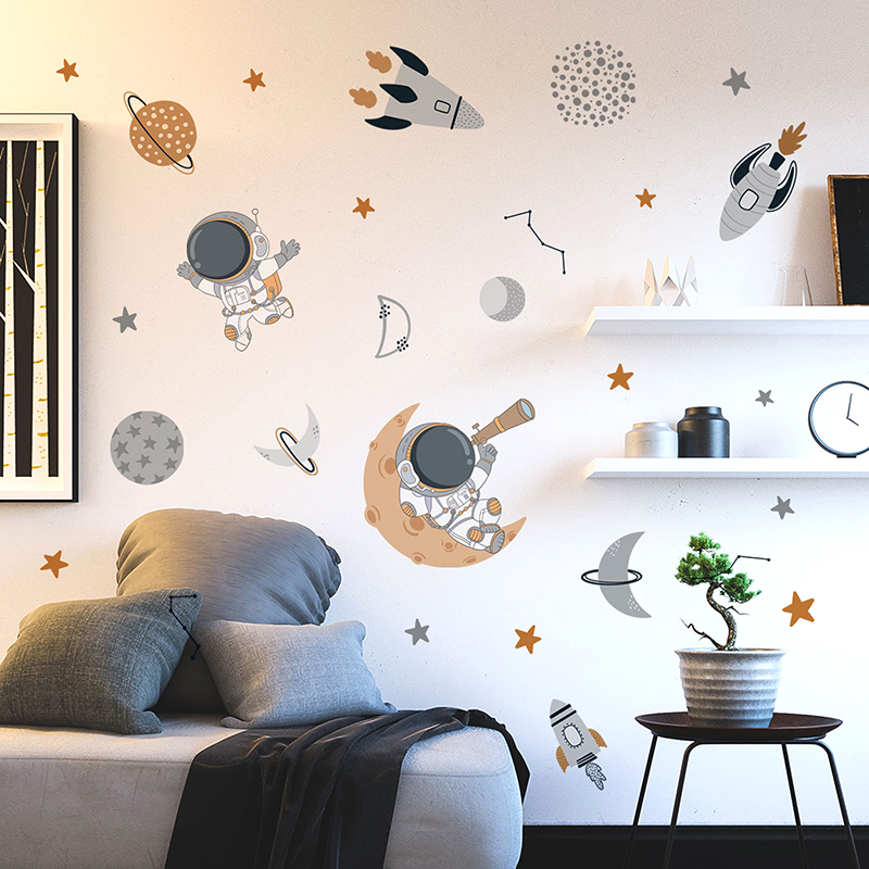 Baby Nursery Decor Boy - Cartoon Space Astronaut Planet Rocket Wall