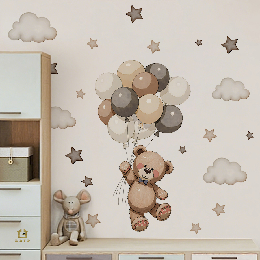 Baby Nursery Labels - Adorable Teddy Bear Wall Decals, Removable