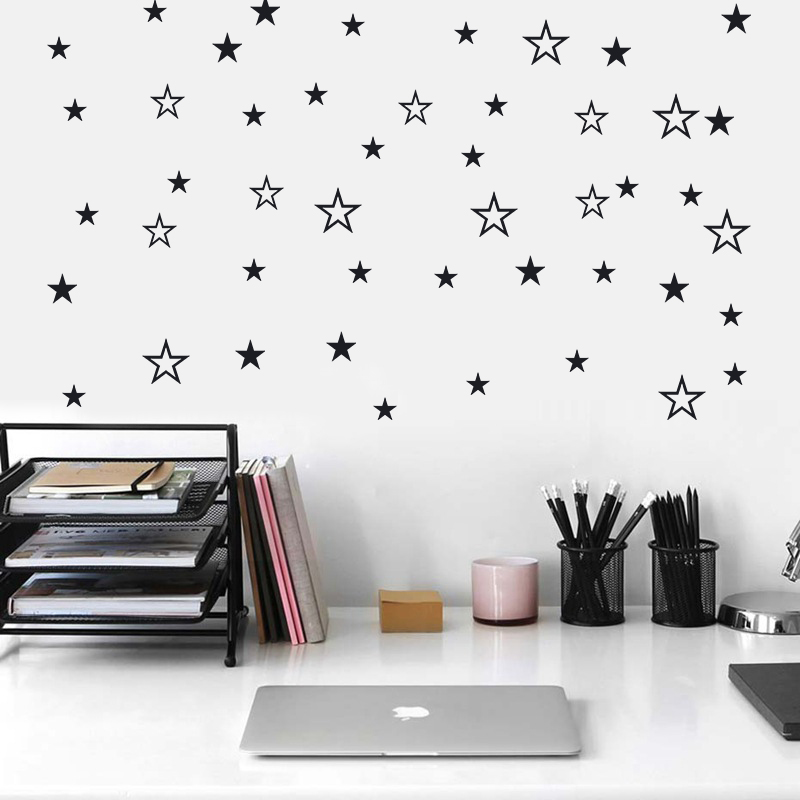Baby Nursery Labels - Mixed Size Hollow Solid Stars Wall