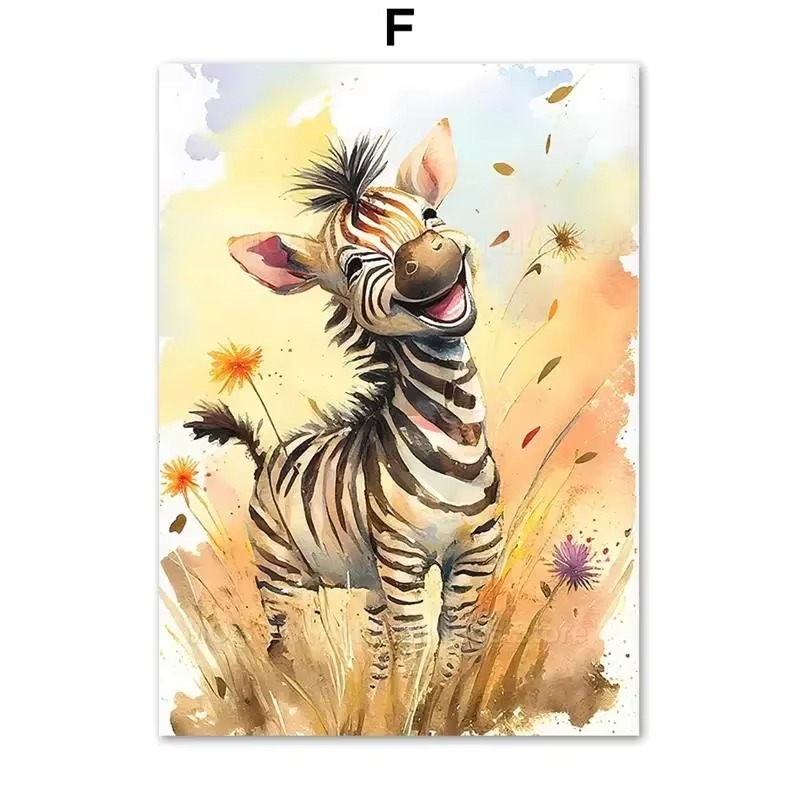 Baby Nursery Giraffe - Watercolor Lion Giraffe Tiger Elephant Zebra