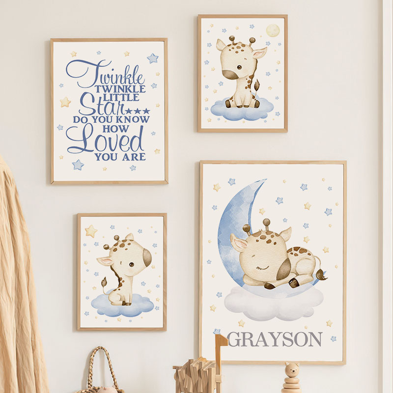 Baby Nursery Giraffe - Cute Giraffe Moon Cloud Stars Cartoon