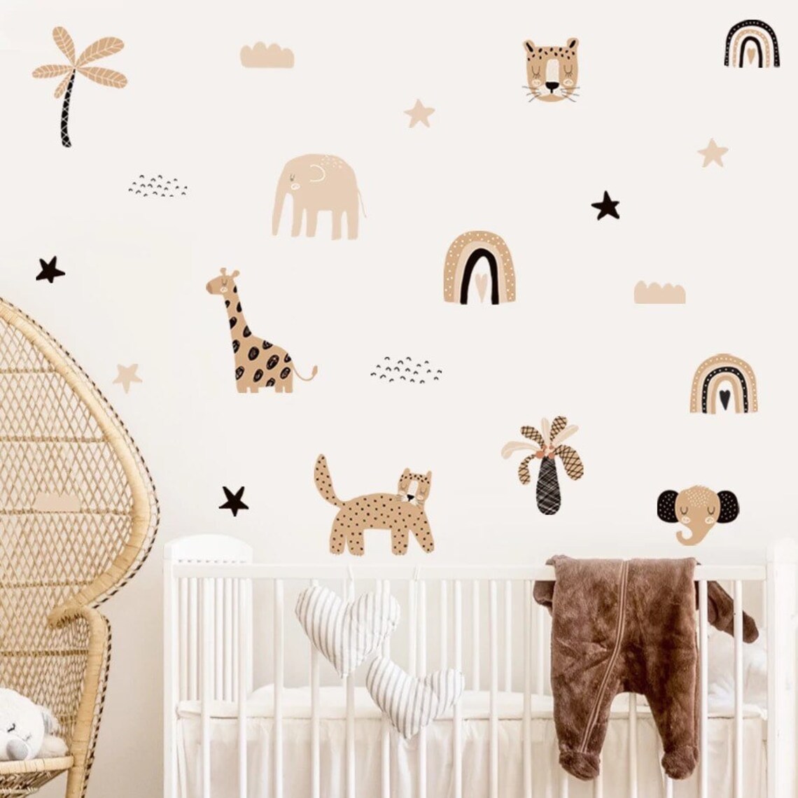 Baby Nursery Decor Boy - Boho Cartoon Rainbows Star Cute Animal