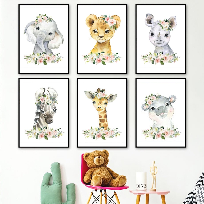 Floral Jungle Animals Canvas P - Baby Nursery Giraffe ulasan dan harga
