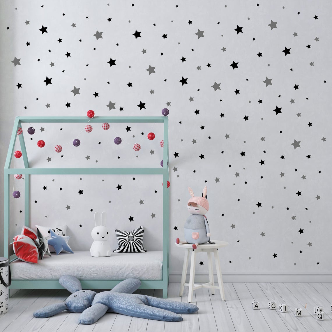 Cartoon 65Pcs Star Wall Sticke - Baby Nursery Labels ulasan dan harga