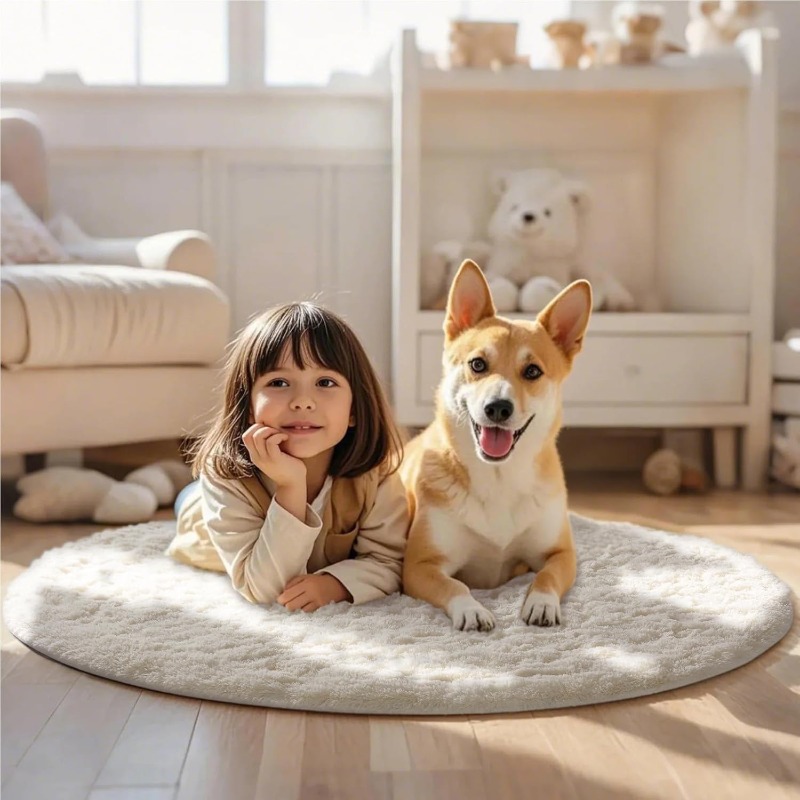 Round Cream White Rug Soft Flu - Soft Rug Nursery ulasan dan harga