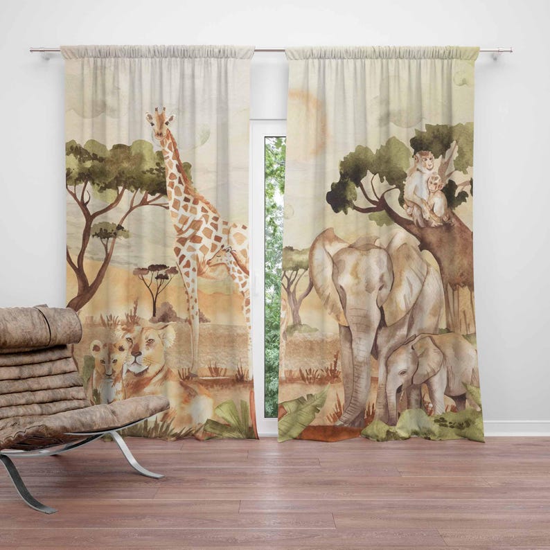 Mom and Baby Curtains Safari A - Baby Nursery Curtains ulasan dan harga