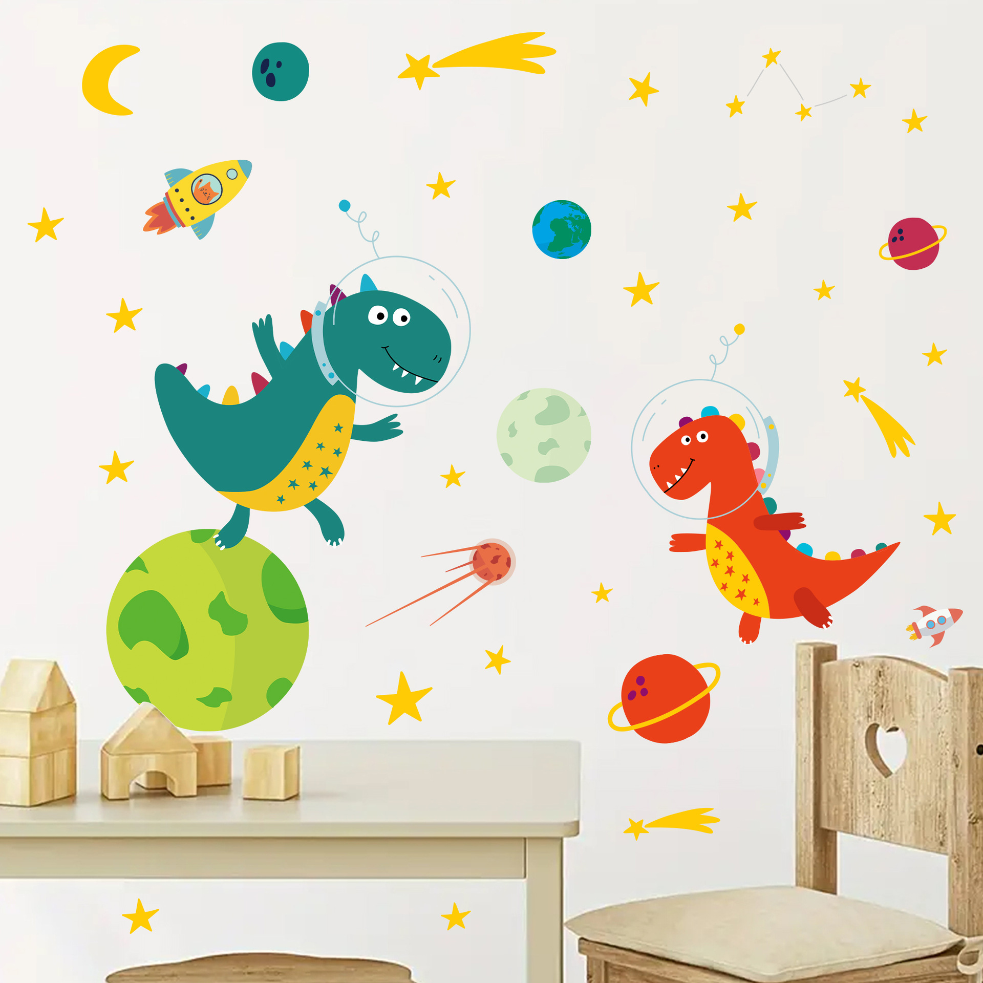 Space Astronaut Dinosaur Wall  - Baby Nursery Decor Boy ulasan dan harga