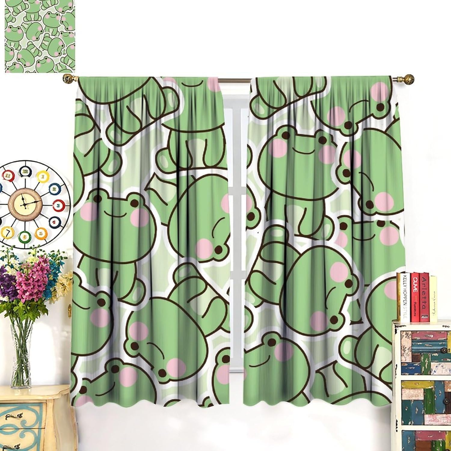 Cute Green Frog Pattern Curtai - Baby Nursery Curtains ulasan dan harga