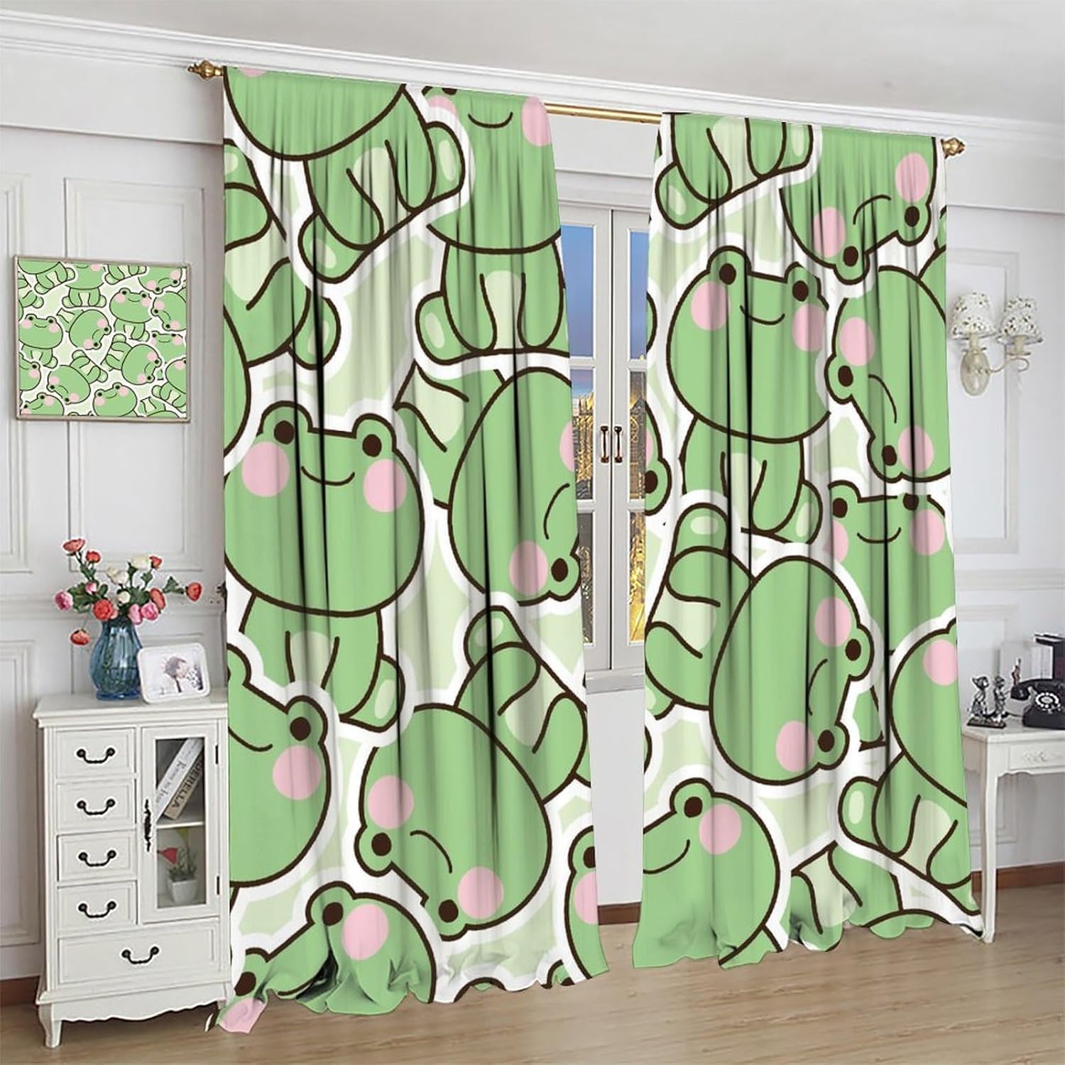 Cute Green Frog Pattern Curtai - Baby Nursery Curtains ulasan dan harga