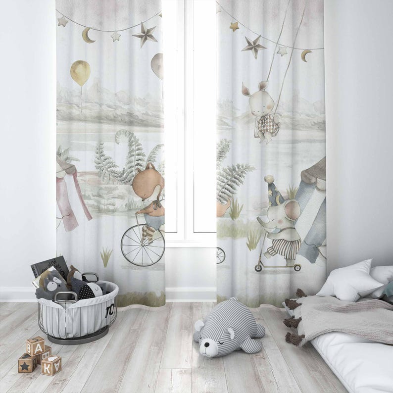 Circus Animals Curtains Kids B - Baby Nursery Curtains ulasan dan harga