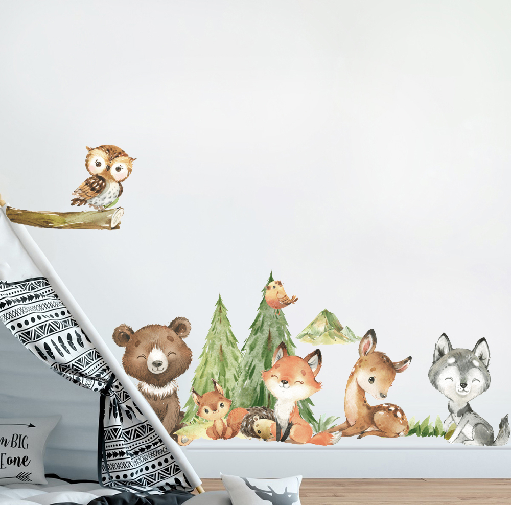 Cartoon Watercolor  Forest Ani - Baby Nursery Labels ulasan dan harga