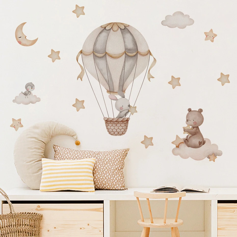 Watercolor Bear Hot Air Balloo - Baby Nursery Decor Boy ulasan dan harga