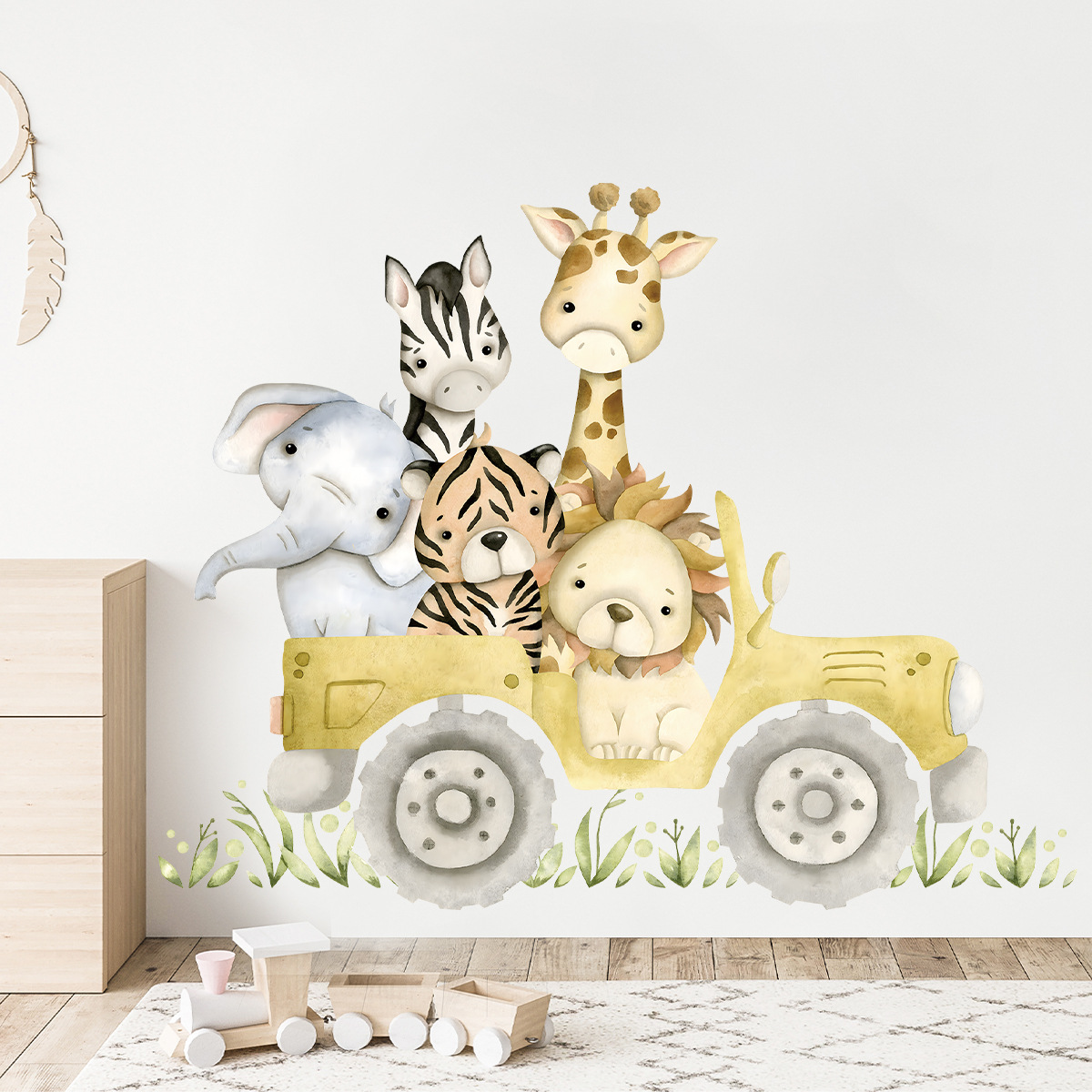 Cute Animals Drive Jeep Wall S - Baby Nursery Giraffe ulasan dan harga