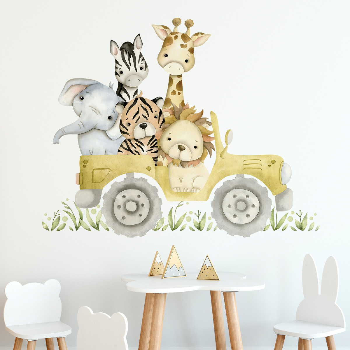 Cute Animals Drive Jeep Wall S - Baby Nursery Giraffe ulasan dan harga