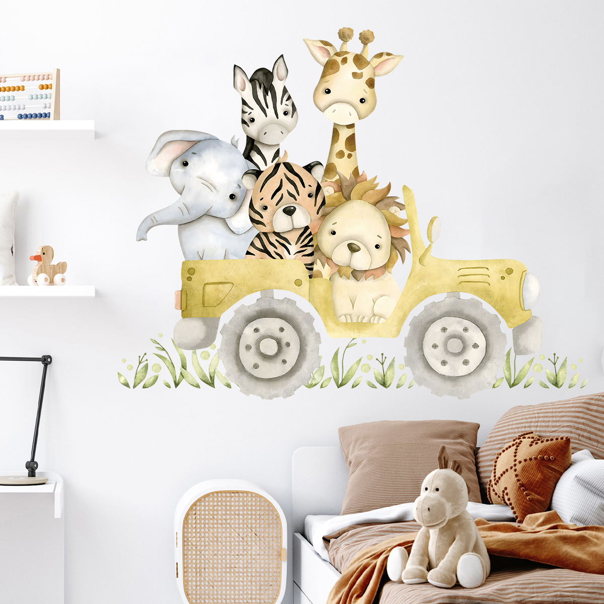 Cute Animals Drive Jeep Wall S - Baby Nursery Giraffe ulasan dan harga
