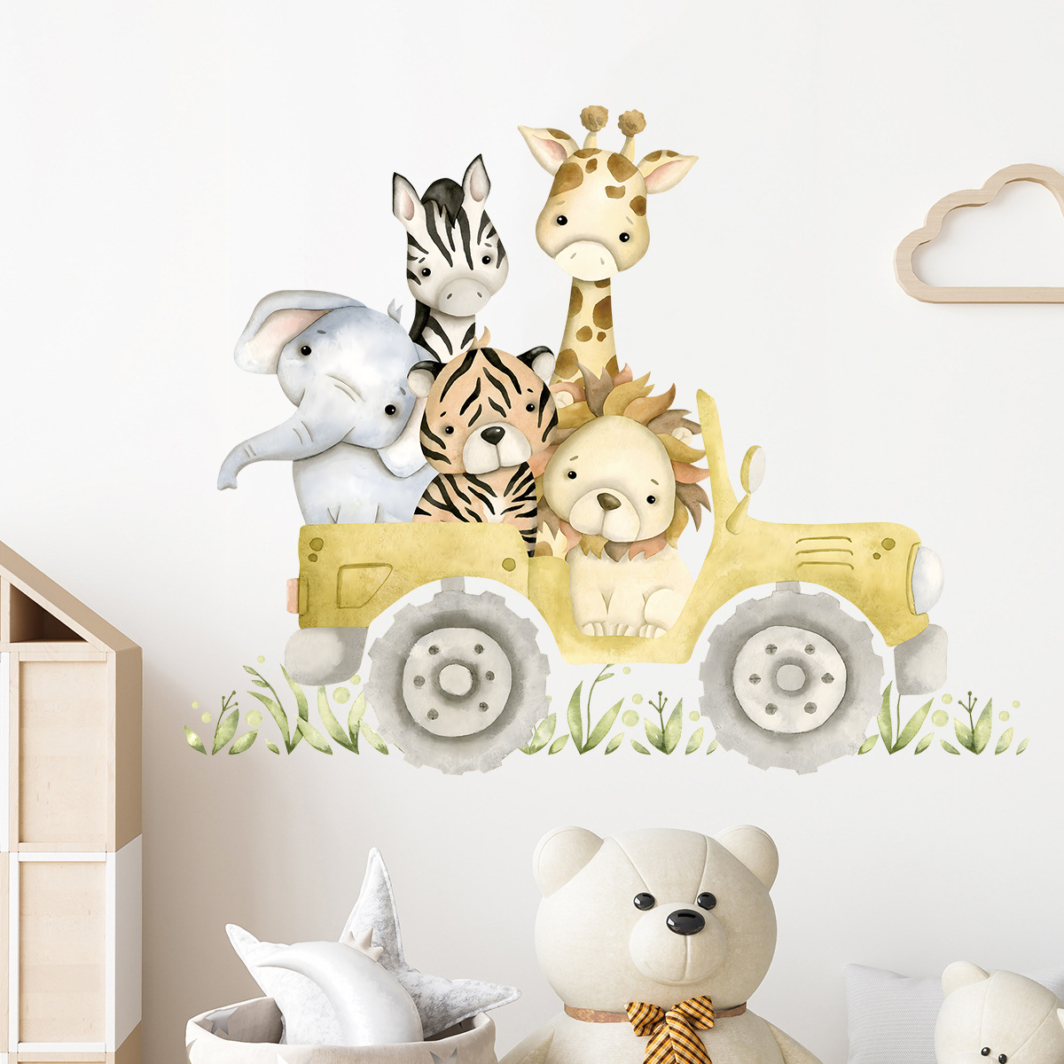 Cute Animals Drive Jeep Wall S - Baby Nursery Giraffe ulasan dan harga