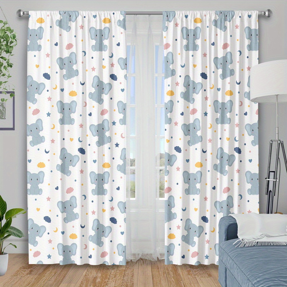 Cute Baby Elephant Print Curta - Baby Nursery Curtains ulasan dan harga
