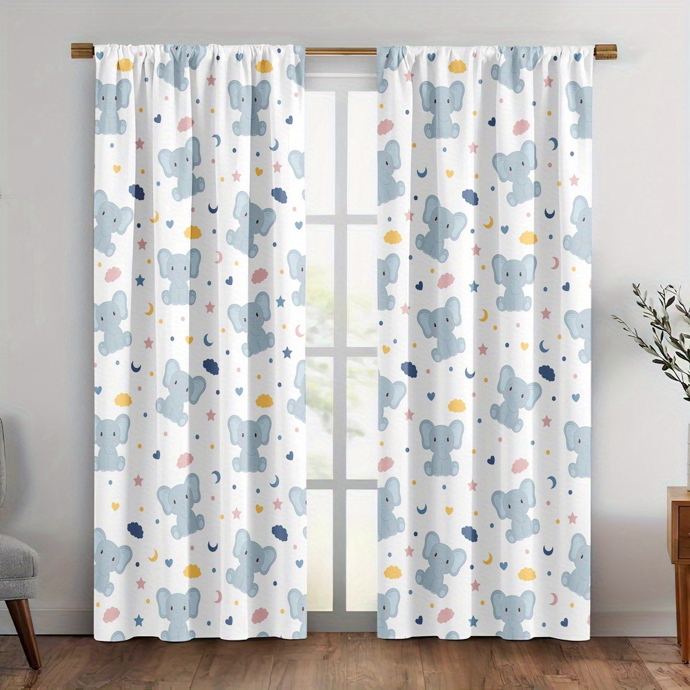 Cute Baby Elephant Print Curta - Baby Nursery Curtains ulasan dan harga
