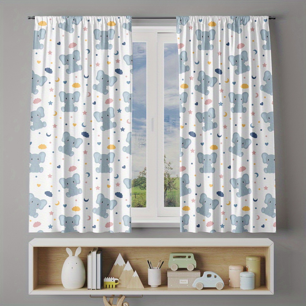 Cute Baby Elephant Print Curta - Baby Nursery Curtains ulasan dan harga