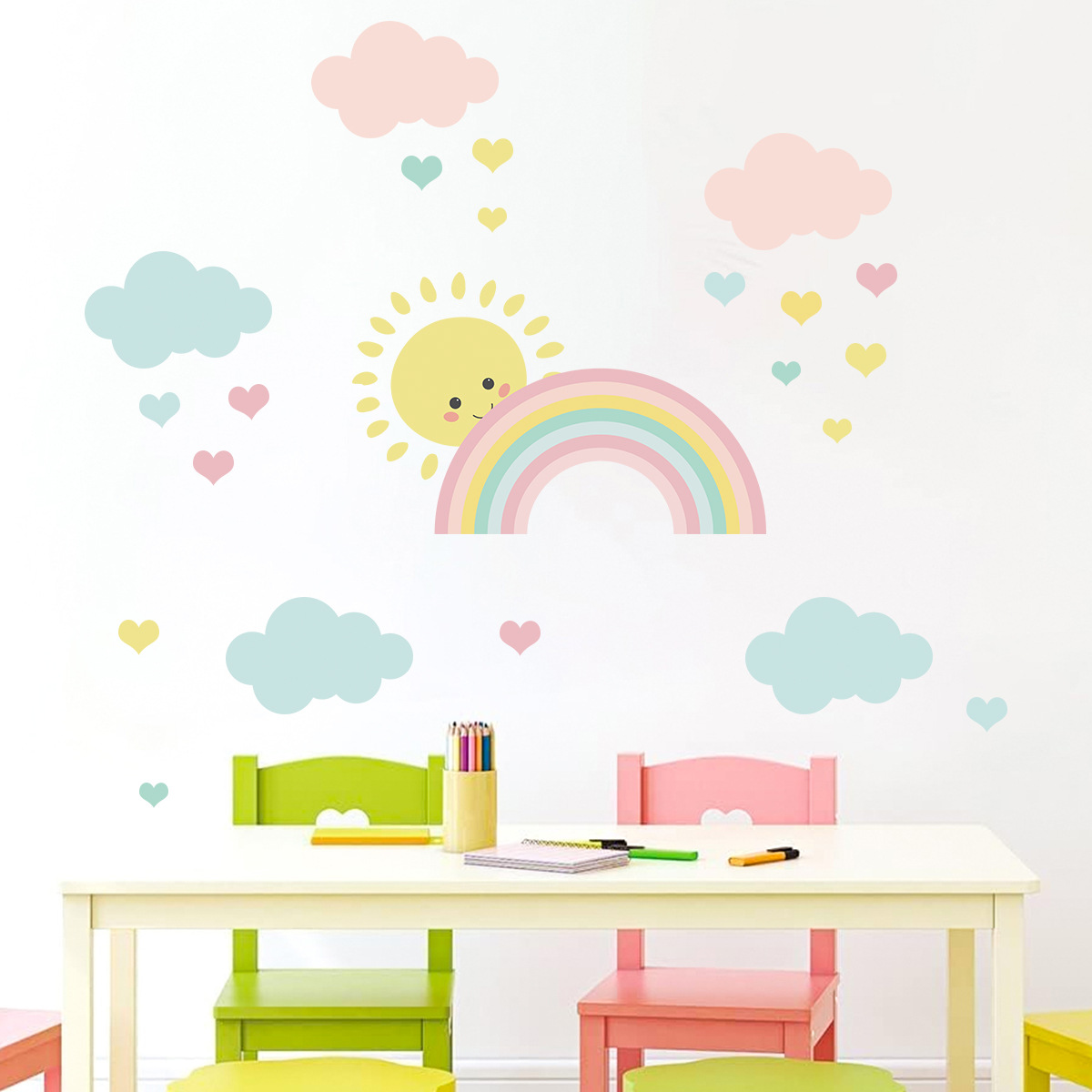 Cartoon Sun Rainbow Clouds Wal - Baby Nursery Decor Boy ulasan dan harga