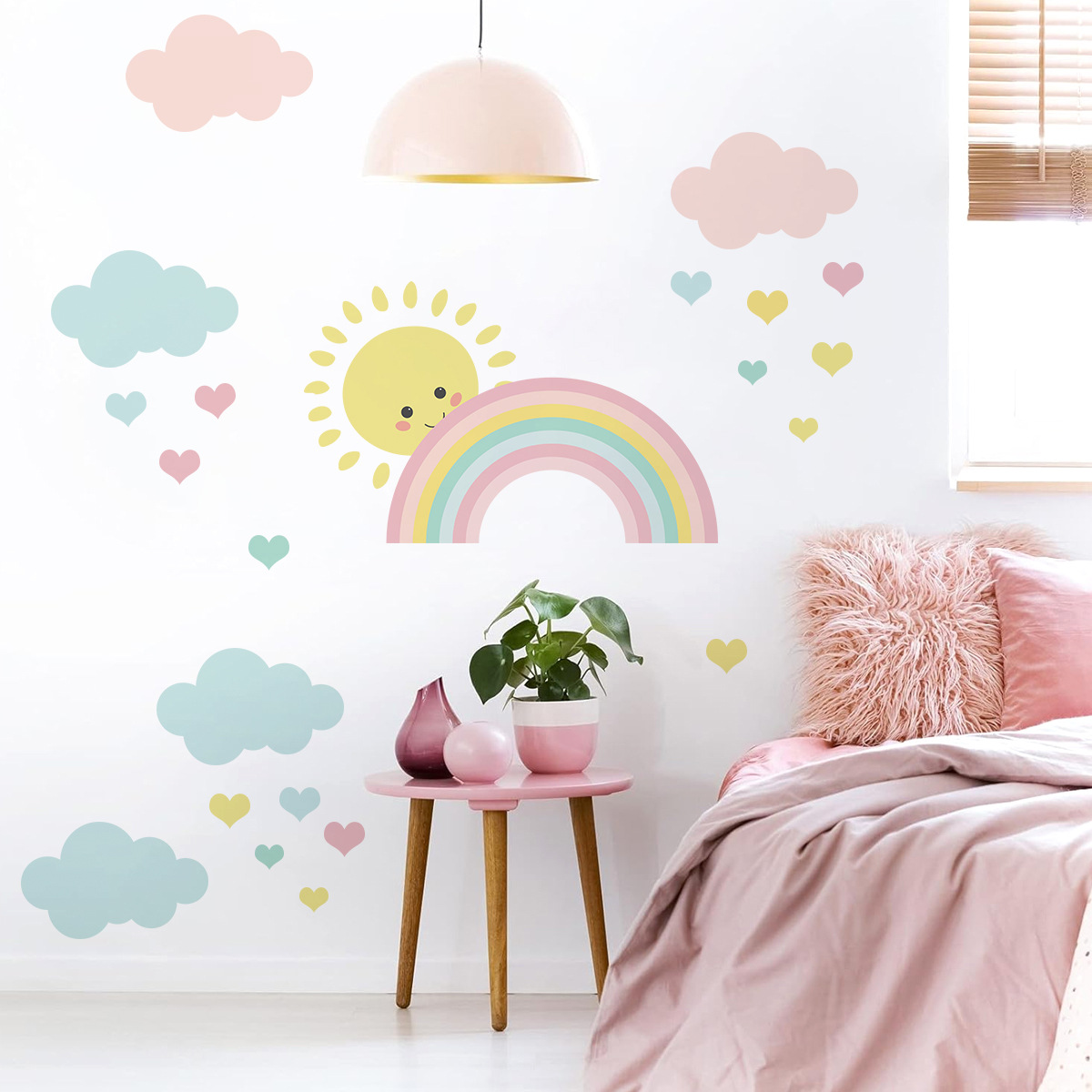Cartoon Sun Rainbow Clouds Wal - Baby Nursery Decor Boy ulasan dan harga