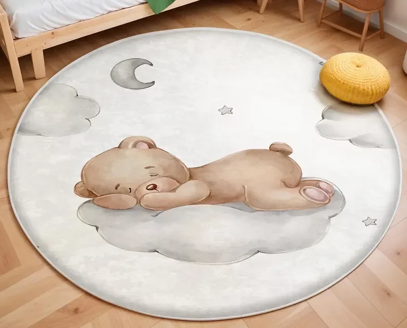Pink Balloon Bear Cloud Round  - Soft Rug Nursery ulasan dan harga
