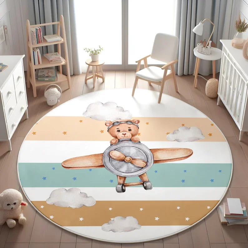 Pink Balloon Bear Cloud Round  - Soft Rug Nursery ulasan dan harga