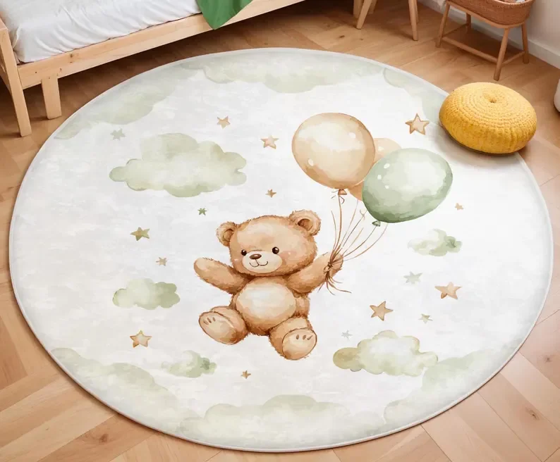 Pink Balloon Bear Cloud Round  - Soft Rug Nursery ulasan dan harga