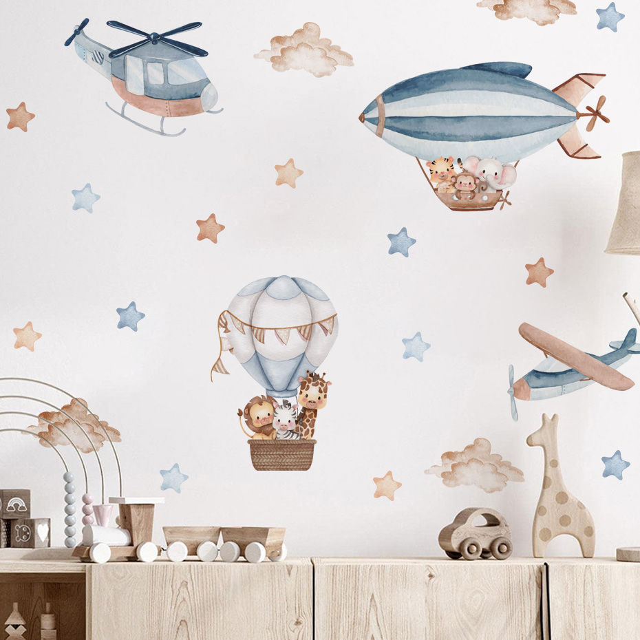 Watercolor Animals Hot Air Bal - Baby Nursery Decor Boy ulasan dan harga
