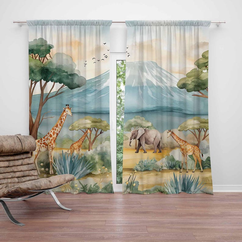 Safari Animals Kids Curtains B - Baby Nursery Curtains ulasan dan harga