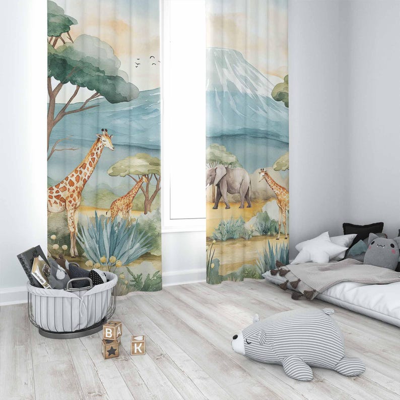 Safari Animals Kids Curtains B - Baby Nursery Curtains ulasan dan harga