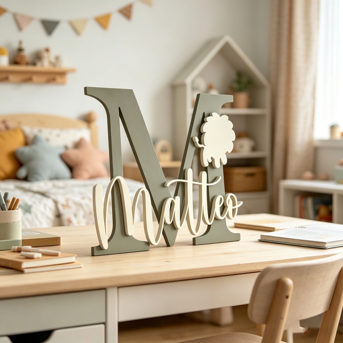 1Pc Custom Lion Name & Initial - Baby Nursery Baby ulasan dan harga