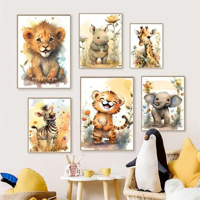 Watercolor Lion Giraffe Tiger  - Baby Nursery Giraffe ulasan dan harga