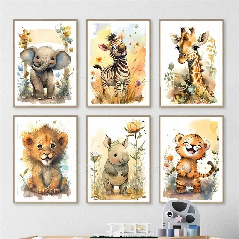 Watercolor Lion Giraffe Tiger  - Baby Nursery Giraffe ulasan dan harga