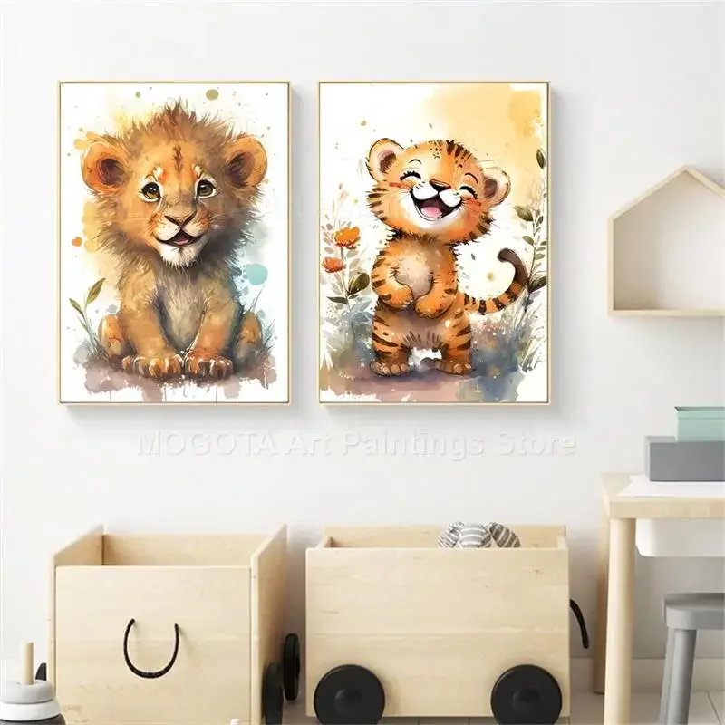 Watercolor Lion Giraffe Tiger  - Baby Nursery Giraffe ulasan dan harga
