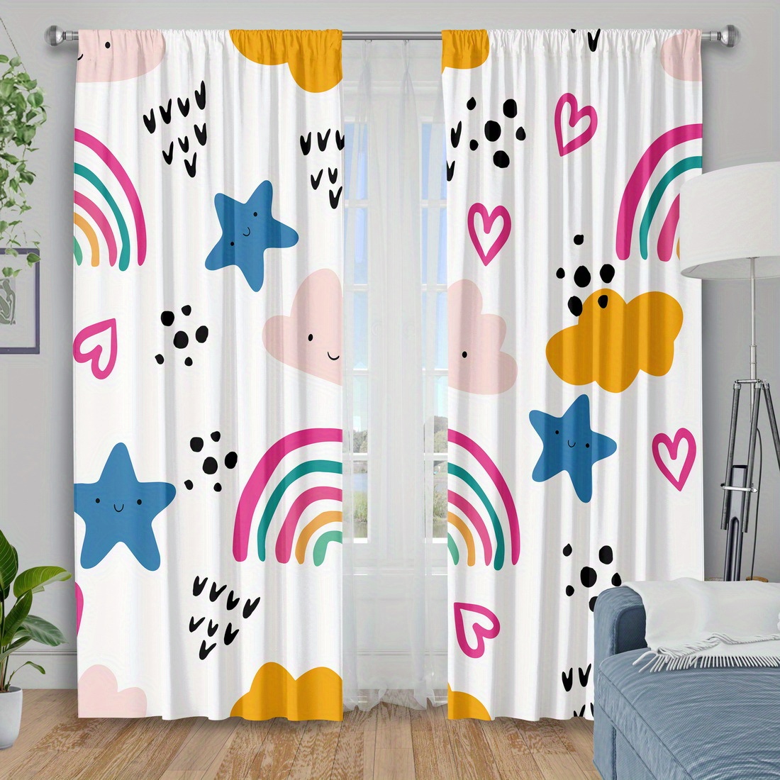 Cute Rainbow Stars Hearts Nurs - Baby Nursery Curtains ulasan dan harga