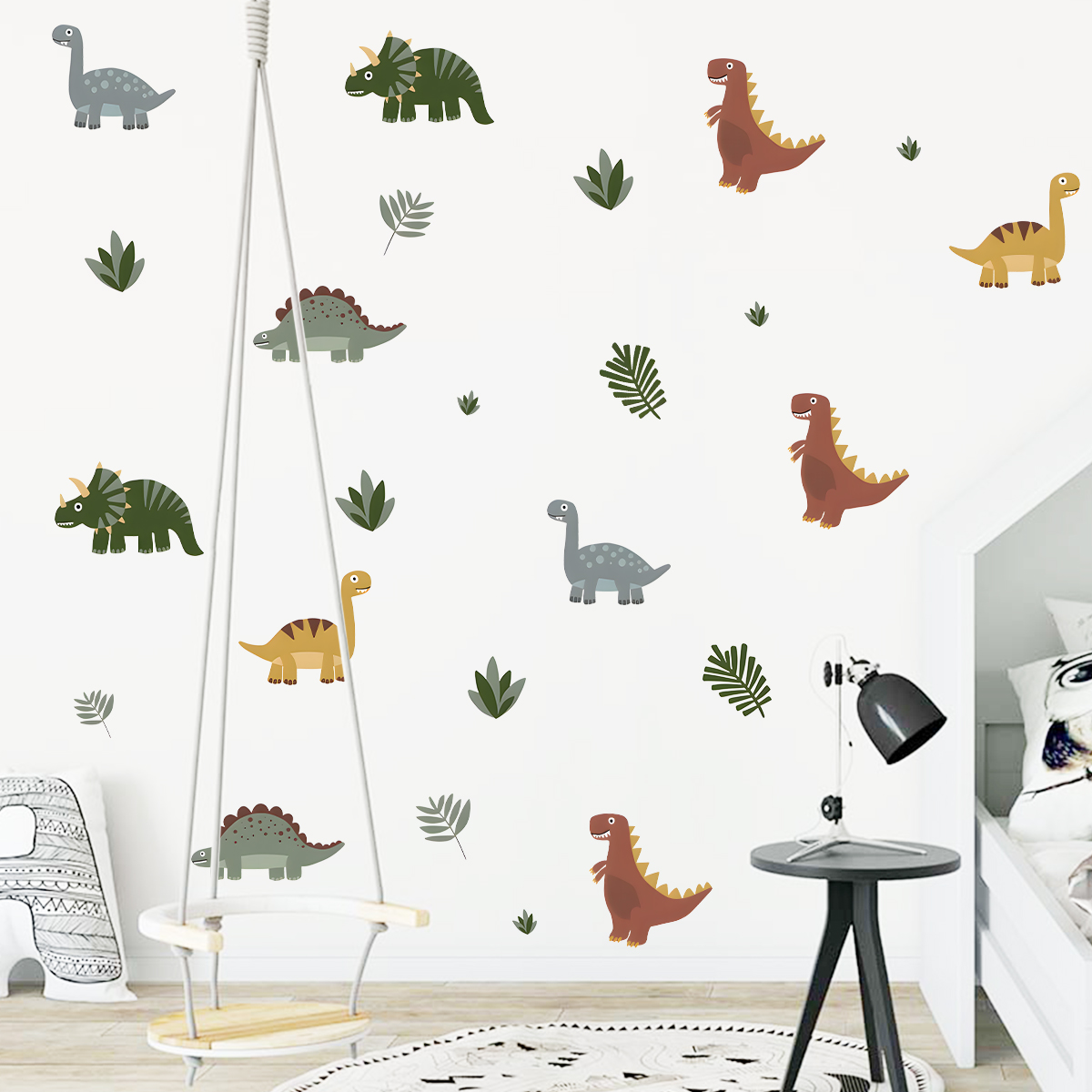 Cartoon Cute Dinosaur Leaf Ani - Baby Nursery Labels ulasan dan harga