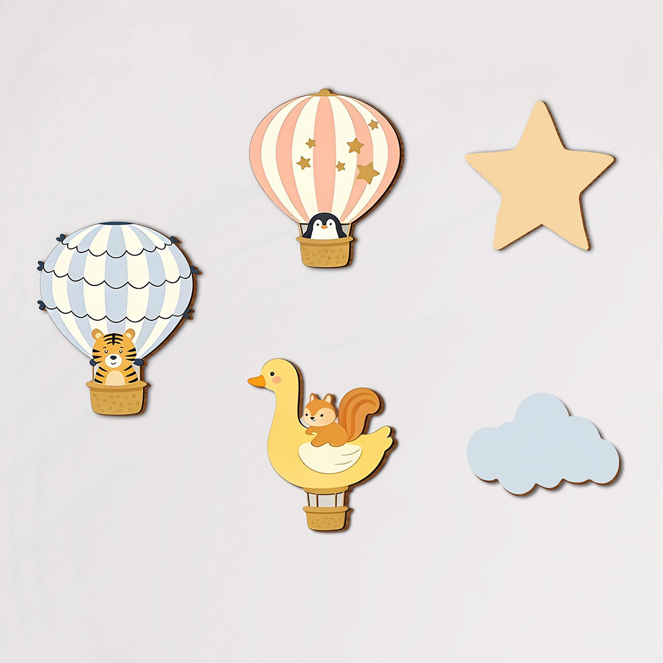 5Pcs Animal Hot Air Balloon Wo - Baby Nursery Labels ulasan dan harga