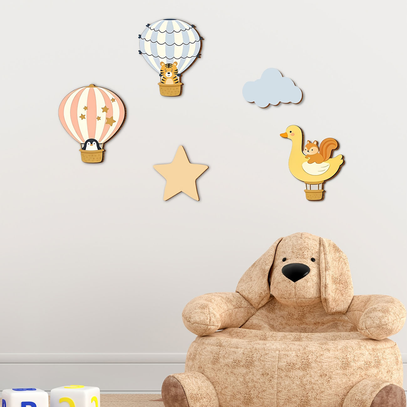 5Pcs Animal Hot Air Balloon Wo - Baby Nursery Labels ulasan dan harga